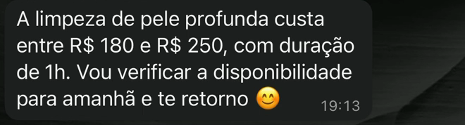 Resposta da Zenda com preço e duração configurados na ficha de demonstração